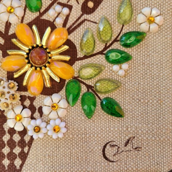 Enid Collins Cattails Bejeweled Handbag Orange Yellow White Flowers Rhinestones - Picture 5 of 16